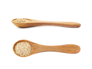 Spoon filled with quinoa seeds isolated