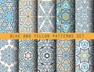 Blue Yellow Kaleidoscopic Patterns Set