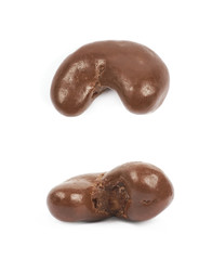 Chocolate coated cashew nut isolated