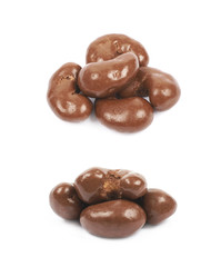 Chocolate coated cashew nuts isolated