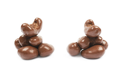 Chocolate coated cashew nuts isolated