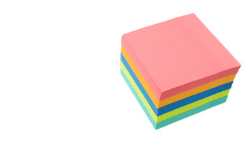 Color block of paper notes isolated white background.