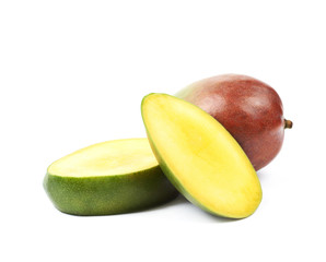 Sliced and cut mango fruit isolated