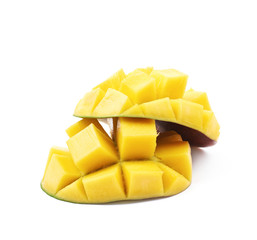 Sliced and cut mango fruit isolated