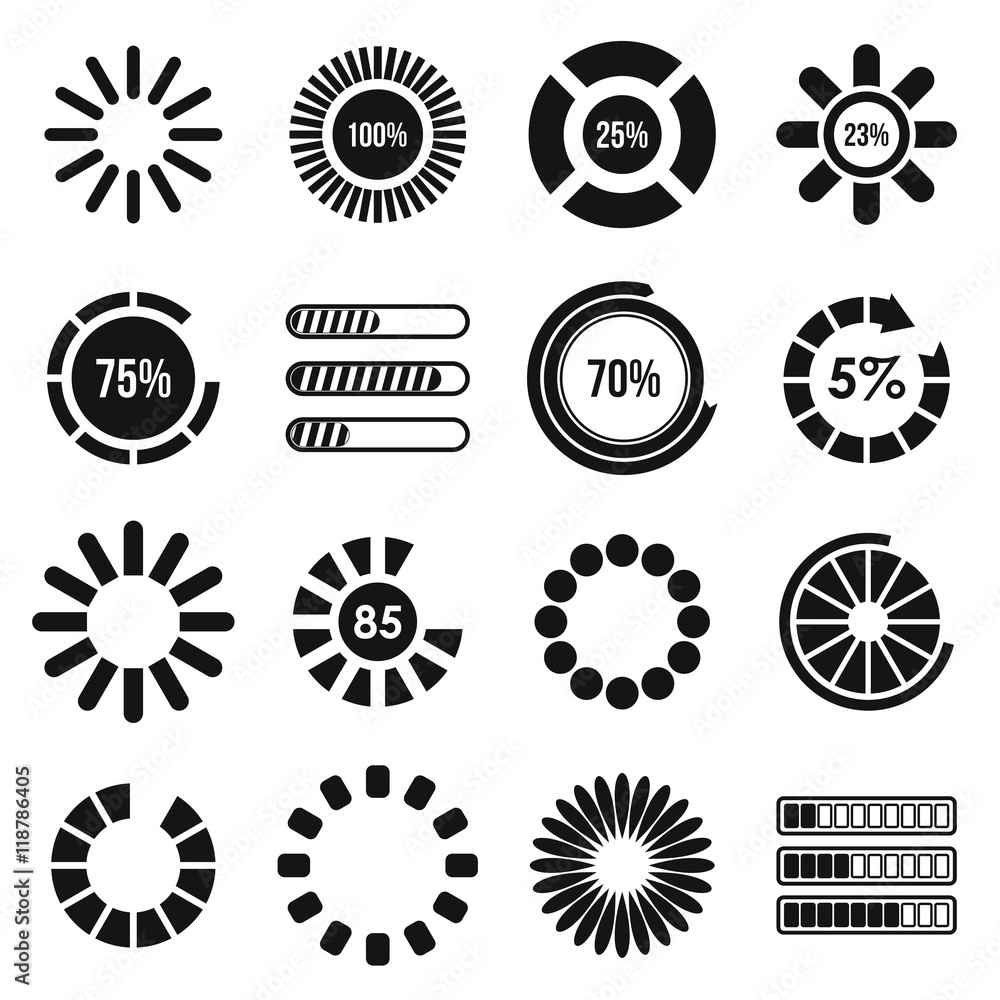 Poster loading bars and preloaders icons set in simple style. progress loading set collection vector illust
