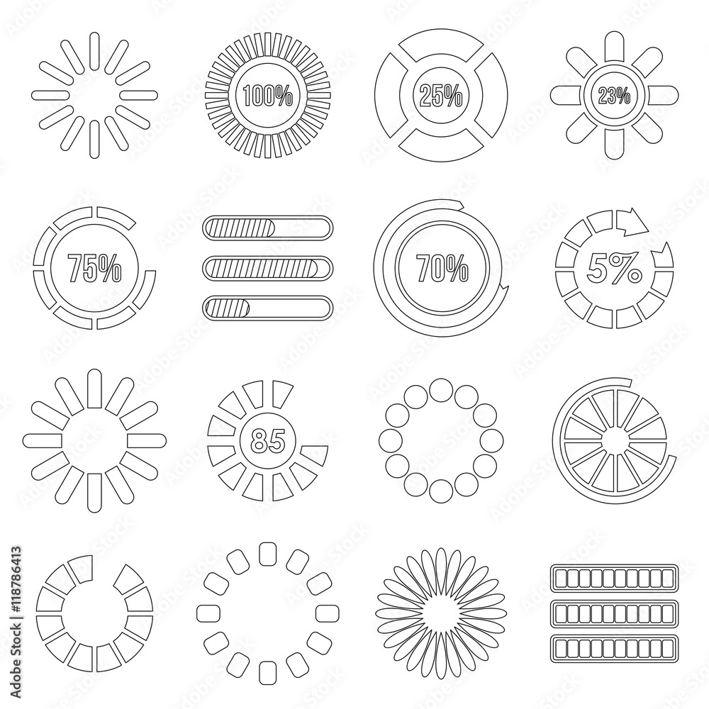 Poster Loading bars and preloaders set in outline style. Progress loading set collection vector illustration