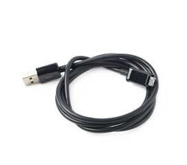 Black folded USB cable isolated
