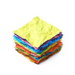 Pile of crumpled paper sheets isolated