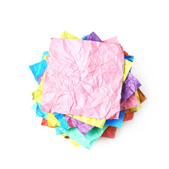 Pile of crumpled paper sheets isolated