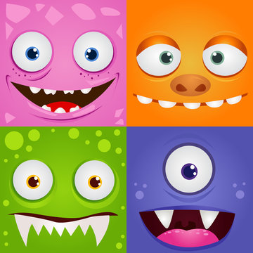 Set of funny cartoon expression monsters