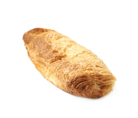 Single sausage pastry bun isolated