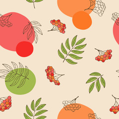 Rowan berry seamless pattern graphic art red green color illustration vector
