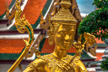 Golden Angle at Wat Phra Kaeo, Temple of the Emerald Buddha and the home of the Thai King. Wat Phra Kaeo is one of Bangkok's most famous tourist sites and it was built in 1782 at Bangkok, Thailand.