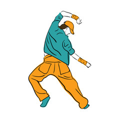 Hip-hop man dancer vector sketch on white