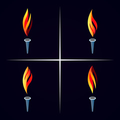 Vector torch icon set. Burning olympic torch icon.