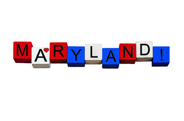 I Love Maryland, sign or banner design, American states. Isolated.