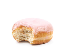 Pink glazed donut isolated
