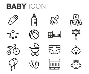 Vector black line baby icons set