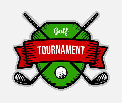 Golf club logo. Summer individual sport tournament. Color badge, shirt mascot design.
