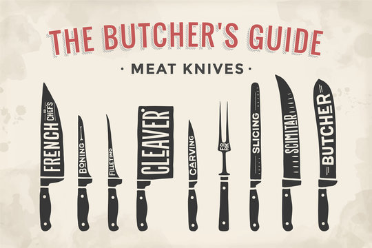 Set Butcher Meat Knives Butcher Shop Stock Vector (Royalty Free) 795752443