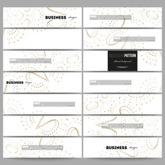Set of modern banners. Abstract polygonal low poly backdrop with connecting dots and lines, golden connection structure on white background. Digital or science vector