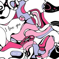 I love you colored mosaic background with simple heart shapes