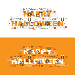 Naklejka premium Lettering flat line design concepts of Halloween