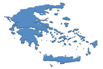 3D map of Greece on a plain background