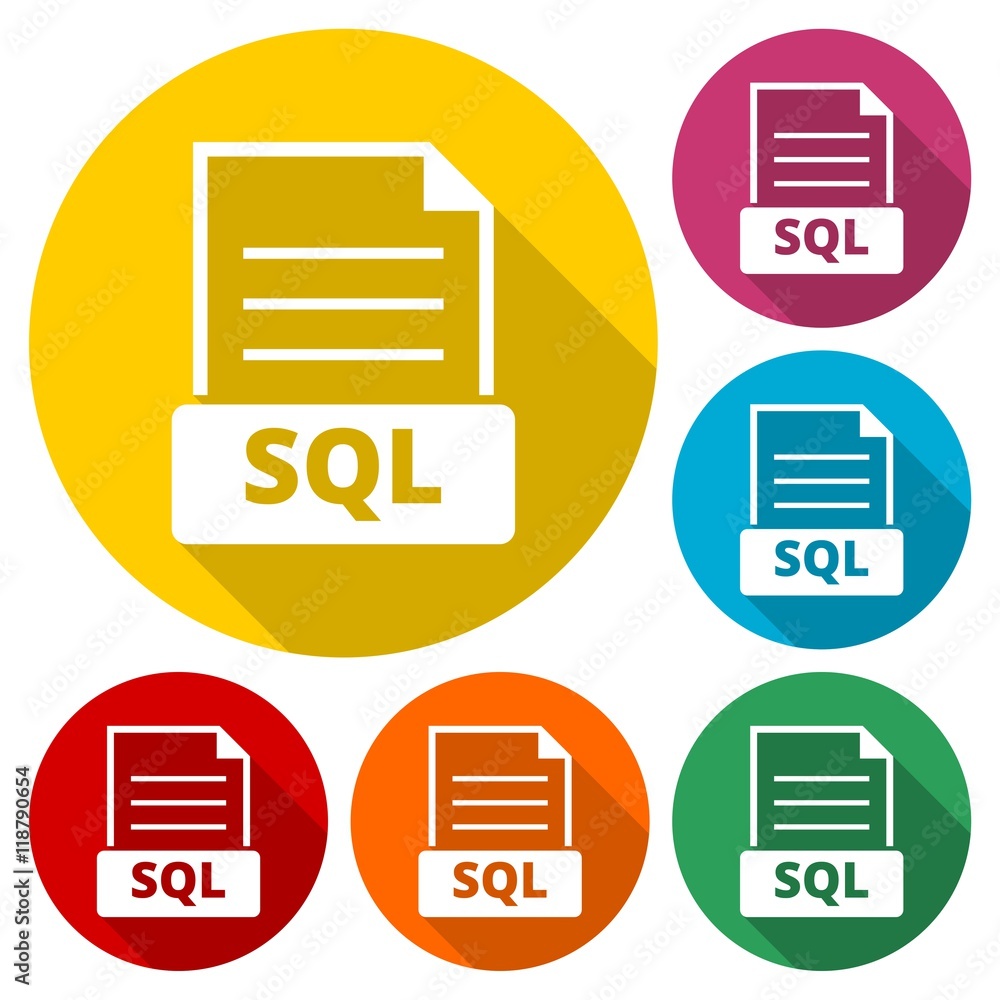 Poster sql web flat icon in different colors. vector illustration