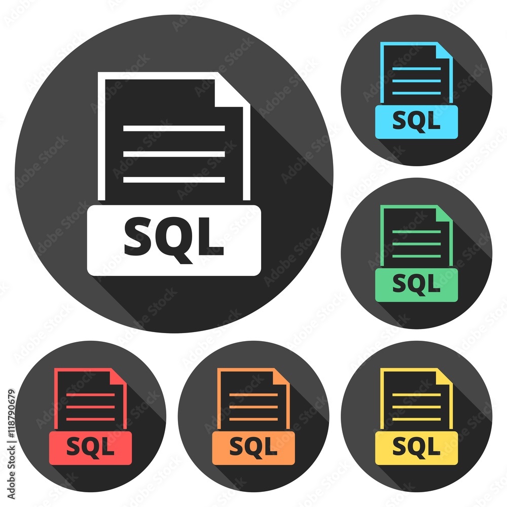 Poster sql web flat icon in different colors. vector illustration