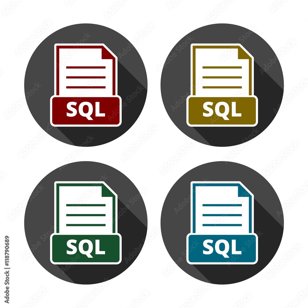 Poster sql web flat icon in different colors. vector illustration