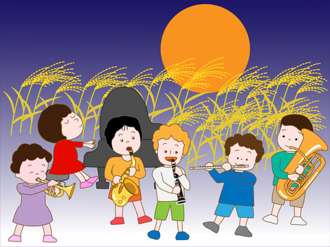 秋の満月の夜の子供のコンサート
