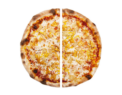 Two pieces of pizza isolated on the white background