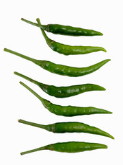 vertical Thai green chili for cuisine cooking with white isolate background