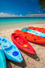 Canoe on beautiful tropical island white sand beach summer holiday - Travel summer vacation concept.	