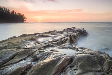 Sunset seascape at Kudat Sabah Malaysia. Image contain soft focus and blur due to long expose,