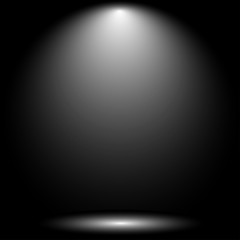 Lantern illuminates round scene black background. White lamp on black background vector illustration