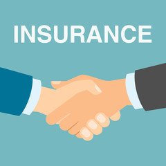 Insurance concept handshake. All kinds of insurance like health, medical, travel or car.
