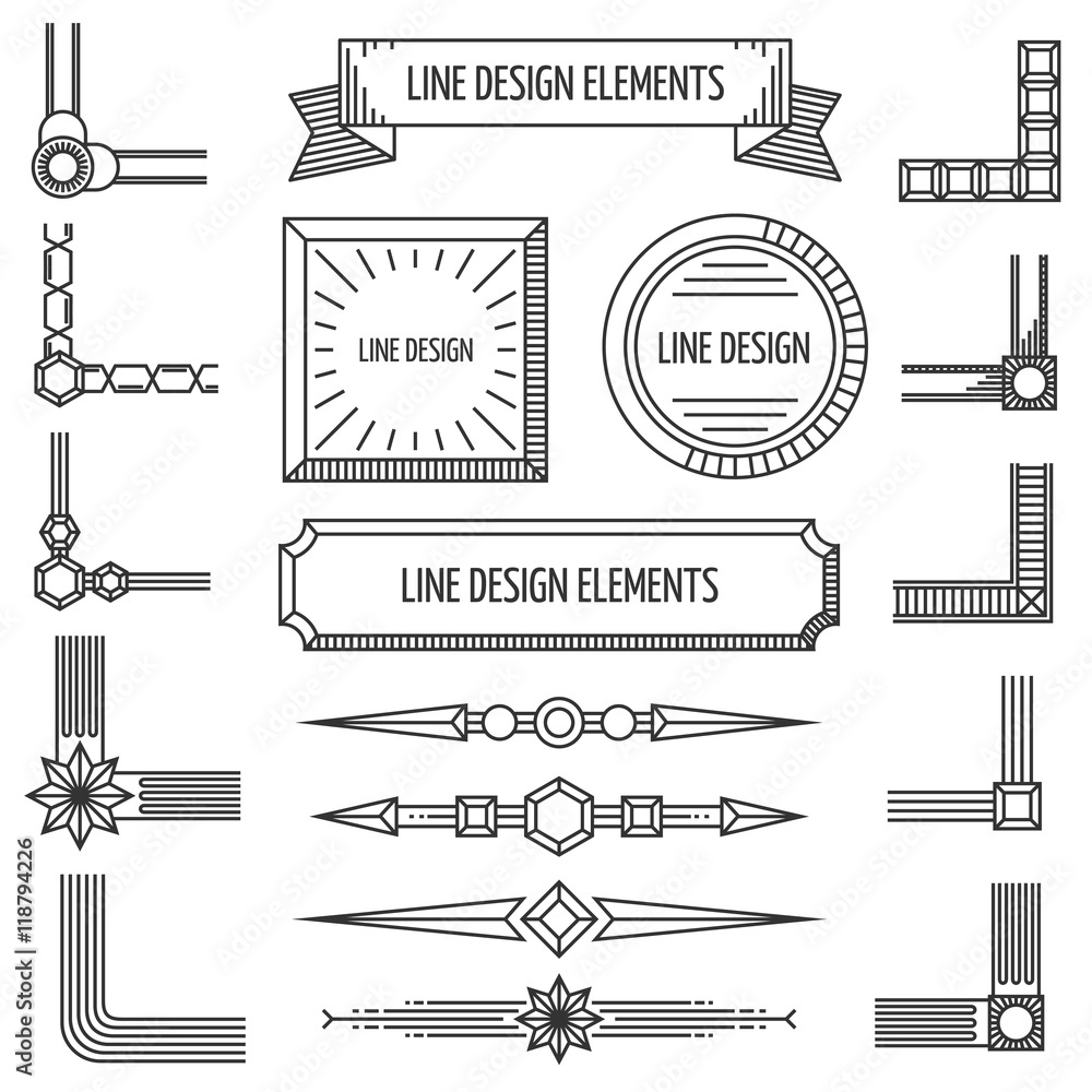 Poster retro vector linear outline design elements frames corners badges borders geometric shapes