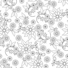 Seamless  pattern with doodle flower and leaf. Textile, background, cover, wrapper