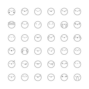 Emoji icon vector set. Outline korean style isolated emoticons.