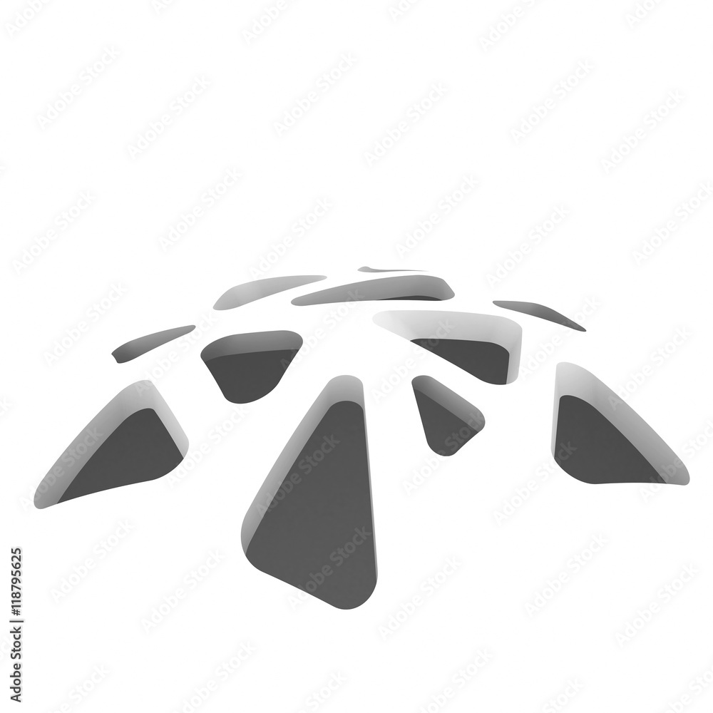 Poster 3d illustration. white background with holes of triangle shape of different sizes with rounded corne