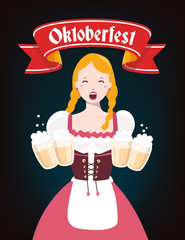 Vector colorful illustration of german girl waitress in traditio