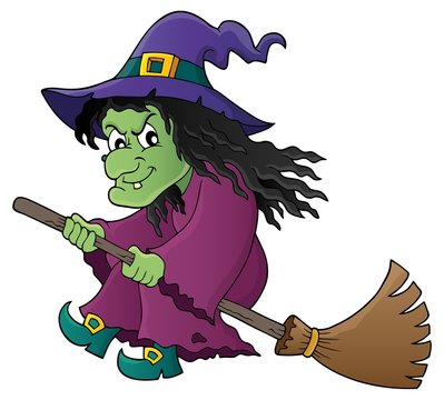 Witch on broom theme image 1