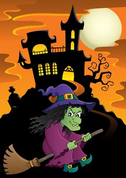 Witch on broom theme image 5