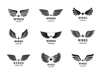 Wings silhouette logo vector set. Vintage design. Part two. - 118796298
