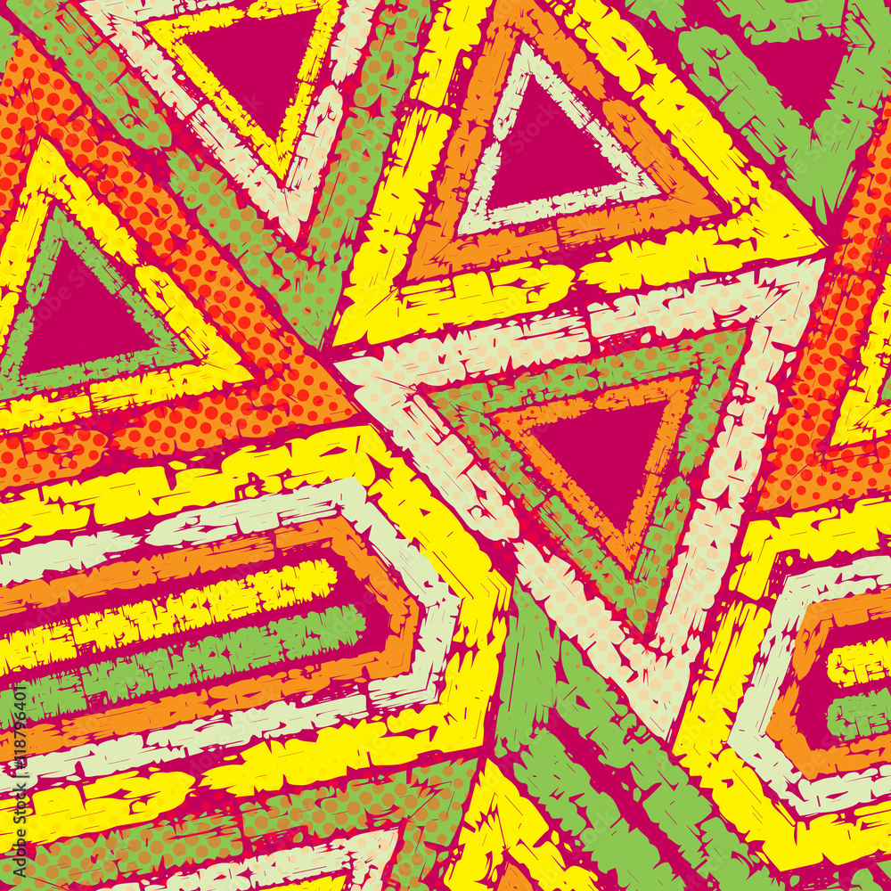 Poster abstract grunge seamless chaotic pattern with triangular frames, blots, drops and splashes. trendy c
