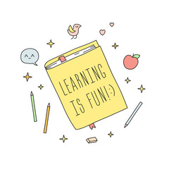 Learning is fun! book cute doodle illustration