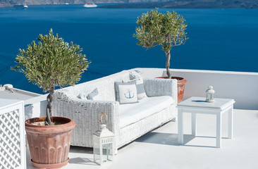 Fototapeta na wymiar Beautiful terrace over Santorini