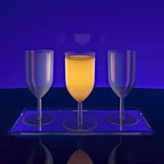 Glass of orange juice on a dark background.